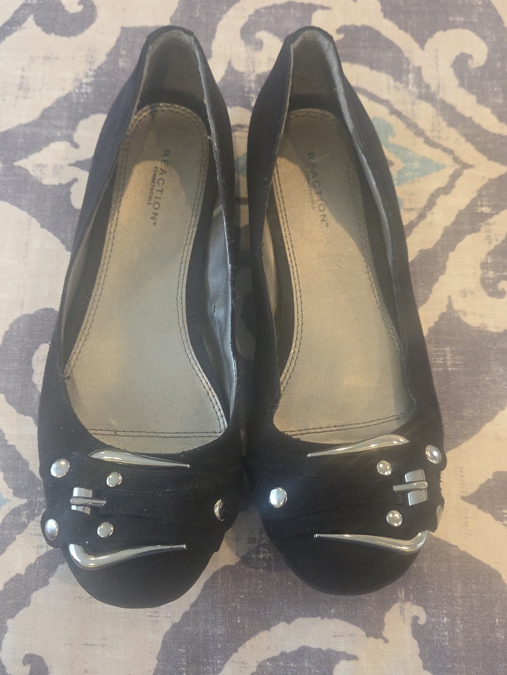 Reaction Kenneth Cole Black Studded Ballet Flats with Silver Accents